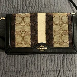 Coach Khaki and Black Wallet with Crossbody Strap